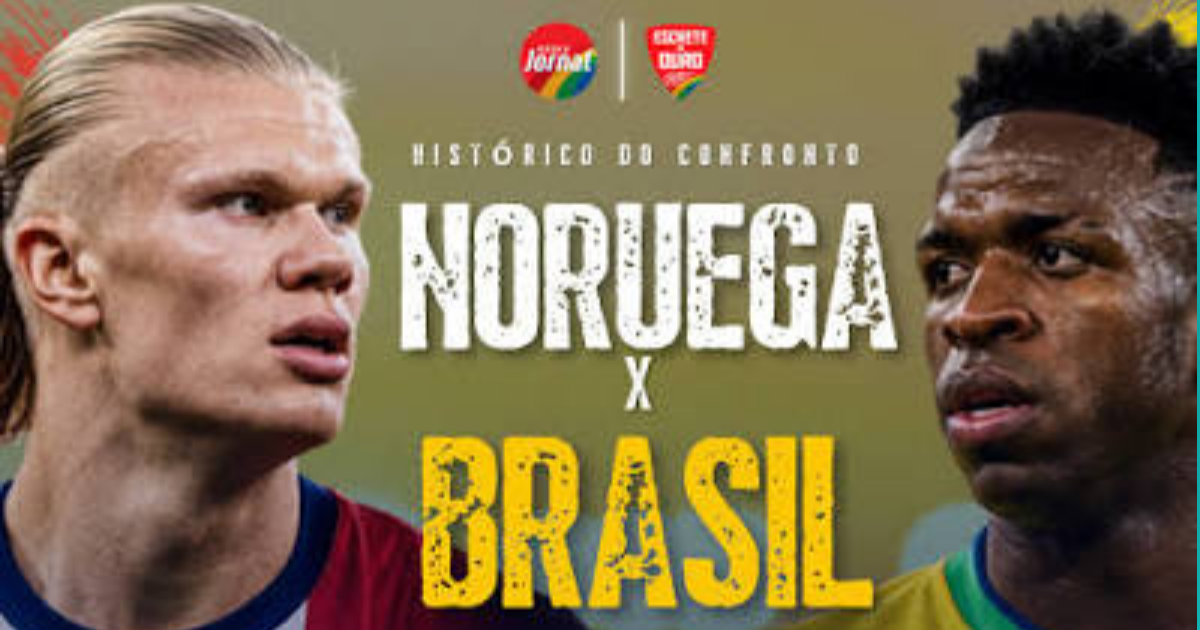 Erling Haaland da Noruega e Vinícius Júnior do Brasil frente a frente. Metáfora visual para o artigo da Agência Fluxo sobre as lições de marketing digital e taxa de conversão após a eliminação da Seleção na Copa.