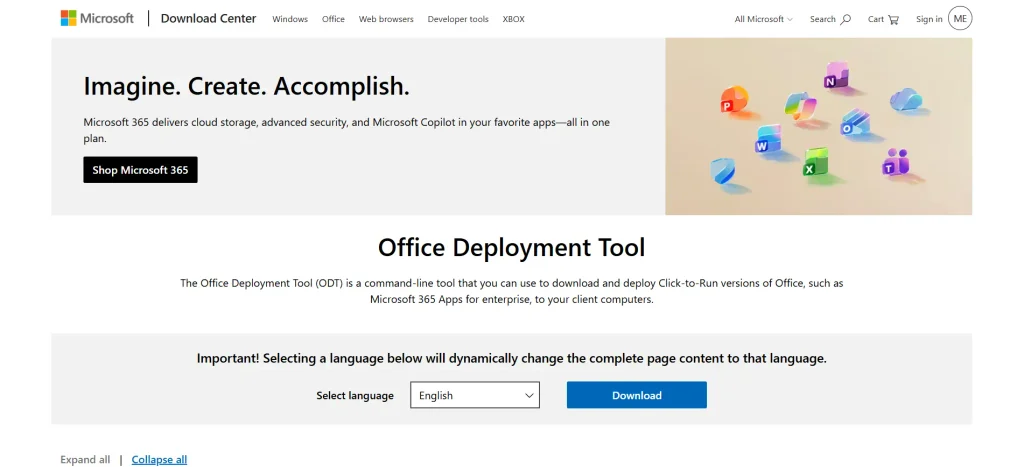 O Office Deployment Tool é a ferramenta de linha de comando oficial da Microsoft para baixar e instalar versões Click-to-Run do Office.